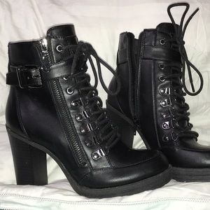 Guess lace & zip up heeled boots